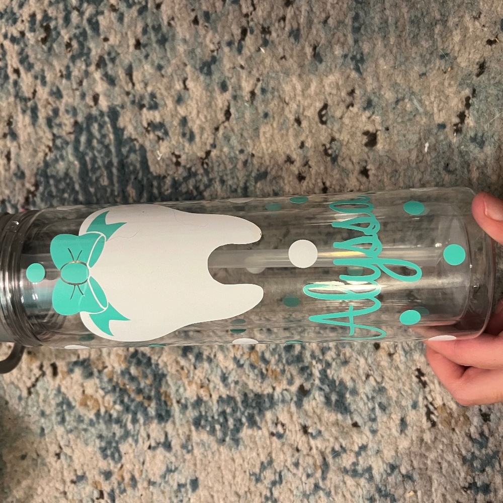 Alyssa Name White & Turquoise Polka Dot Tooth Water Bottle